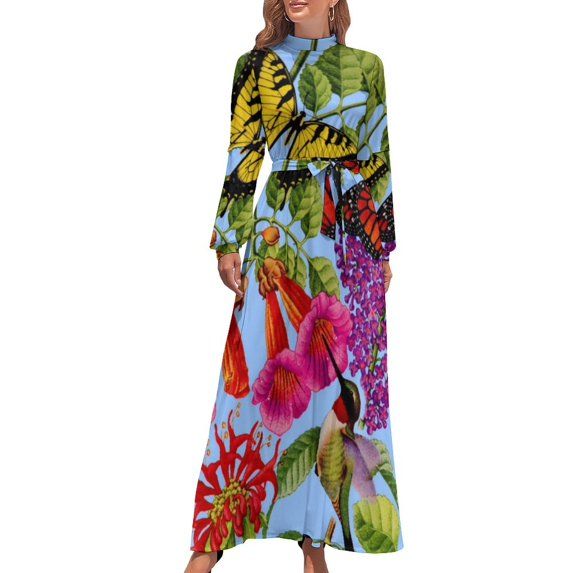 Cute Flying Bees Dress Red Floral Print Elegant Maxi Dress Street Fashion Boho Beach Long Dresses High Waist Print Clothes