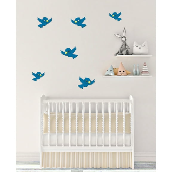 Cute Flying Blue Birds Wall Decals for Kids Room. Perfect Decor for Nursery Includes (6) 5" to 7" Blue Bird Stickers