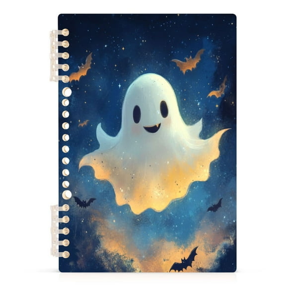 Cute Flying Ghosts A5 8.3x5.7in PP Notebook, Adjustable Rings, 60 Sheets, Diary or Journey Note