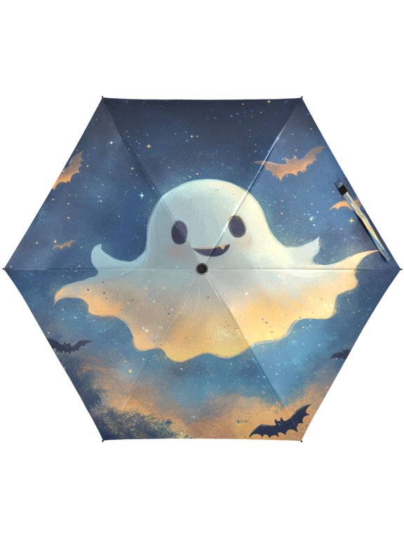 Cute Flying Ghosts Umbrellas for Sun Auto Open Close UV50+ Waterproof 5-Fold Compact Fiberglass Frame