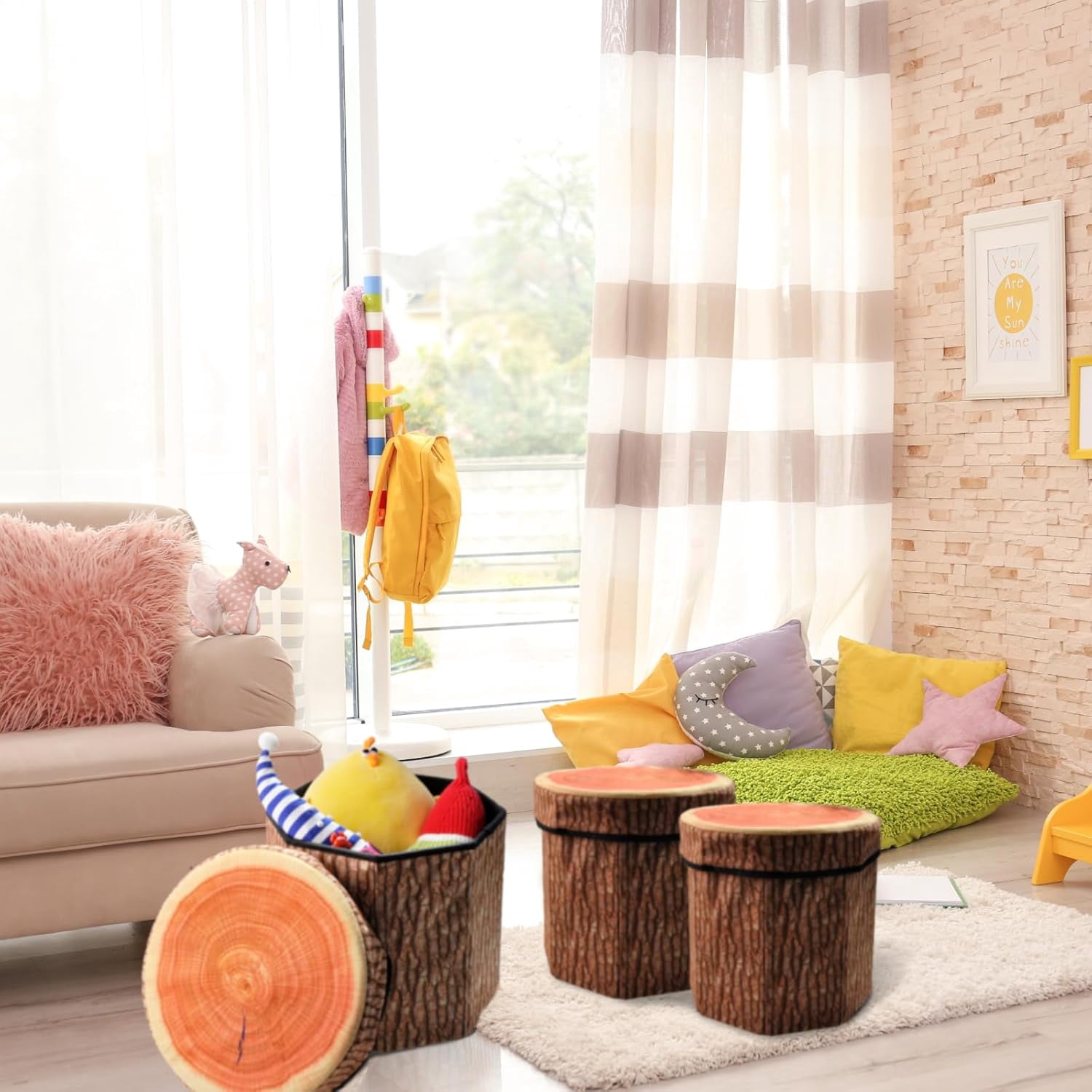 Cute Folding Storage Toy Box, Collapsible Seat Chest, Wood Stump ...