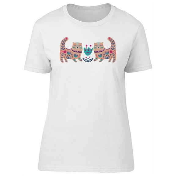 Cute Folk Floral Kittens Tee Women's -Image by Shutterstock