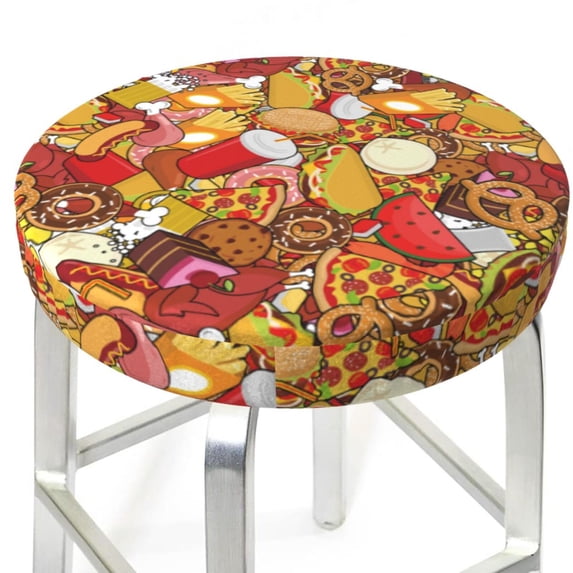 Cute Food Cake Chicken Leg Donuts Round Bar Stool Seat Covers, Elastic Round Chair Cover Stool Seat Slipcover Bar Stool Cushions Round Pad for 12-14 inch
