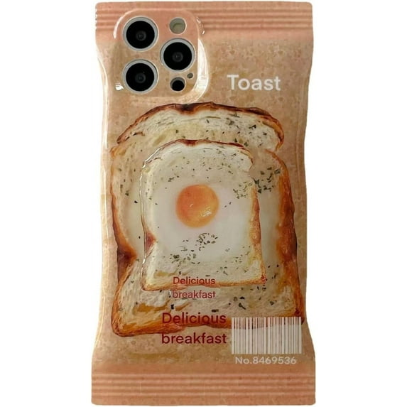 Cute Food Phone Case for iPhone 12 Pro Max, Funny Breakfast Bread Case, 3D Candy Bag Kraft Paper Toast Phone Cover with Toast Hold Stand for Women Girls