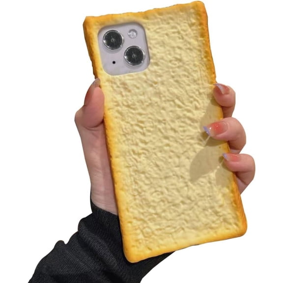 Cute Food Phone Case for iPhone 14 Pro, Funny Simulation Bread Toast Breakfast Four Corners Thickened Protection Silicone Shockproof Phone Cover for Women Girls