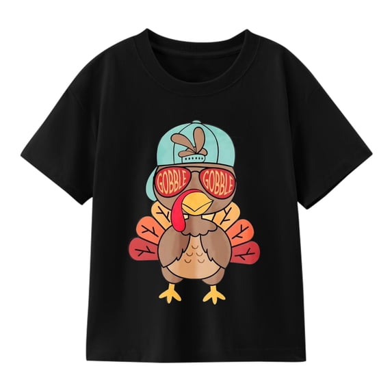 Cute Football Turkey Thanksgiving T-Shirt for Kids, 100% Cotton