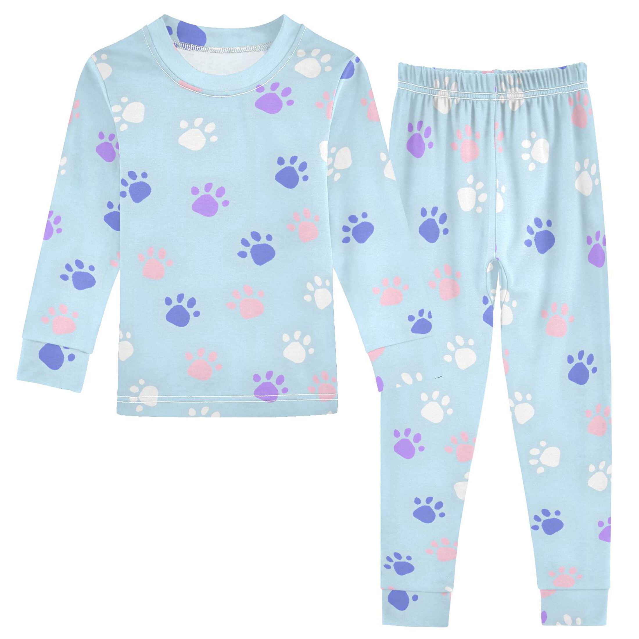 Cute Footprint Pattern Cotton Pajamas 2 Piece Set Sleepwear Soft and ...