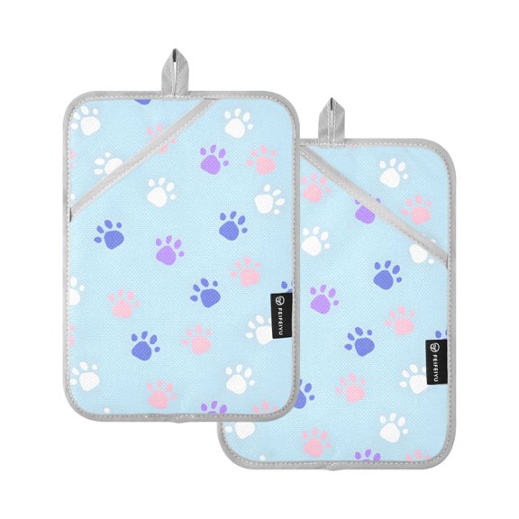 Cute Footprint Pattern Pot Holder Set 2 Piece Non-Slip Oven Hot Pads Heat Resistant Durable 7x9.8in