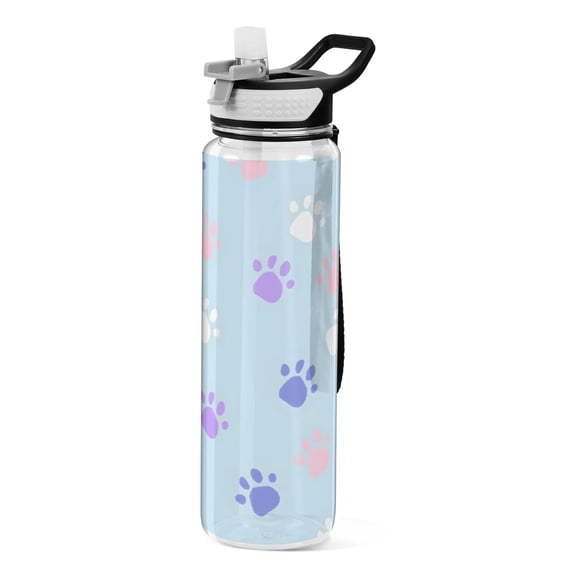 Cute Footprint Pattern Sport Water Bottle Tritan with Straw 1000ml Portable for Outdoor Daily Use
