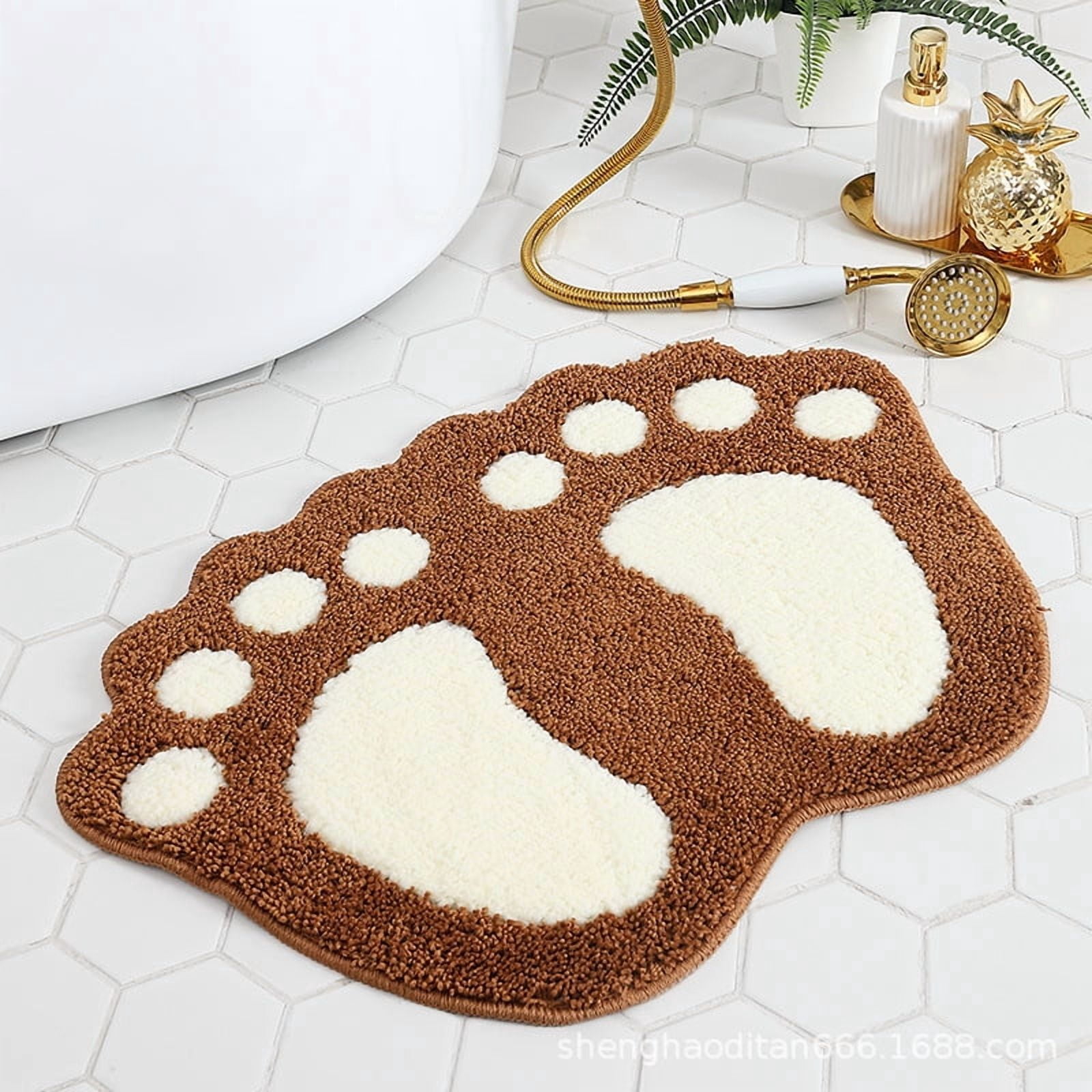 Cute Footprint Shaped Tufted Bath Mat, Gray and White Absorbent Non ...