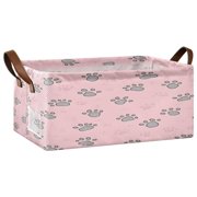 Cute Footprints Open Home Storage Bins Foldable Metal Frame Shelf Baskets 16.9x11.4x7.7in Water-Resistant