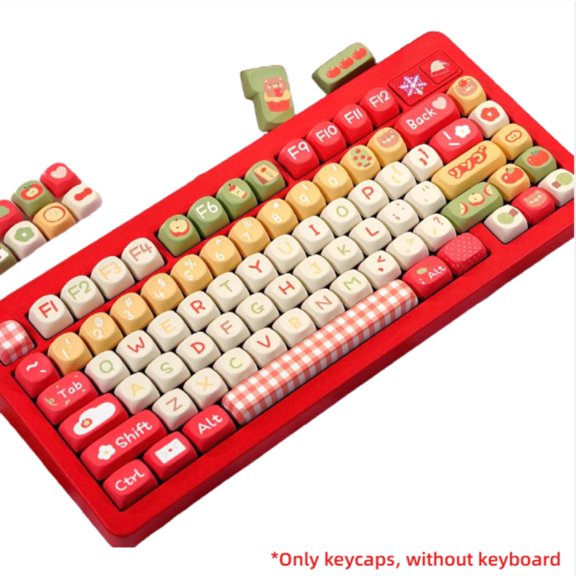 Cute ForApple Bear Christmas Keycaps, SOA Profile PBT Dye-Sub Keycap Set with Festive Holiday Design for Mechanical Keyboard