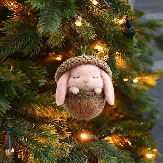 Cute Forest Animal Acorn Ornaments Cozy Forest Christmas Ornaments, 2025 New Pine Cone Decoration, Woodland Creature Figurine, 2D Acrylic Hanging Ornament Home Party Decor D