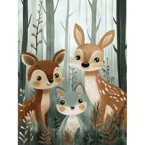 Cute Forest Animals Canvas Print/Wall Art, Suitable for Living Room, Bedroom, Nursery, Office, and Hallway Decoration.