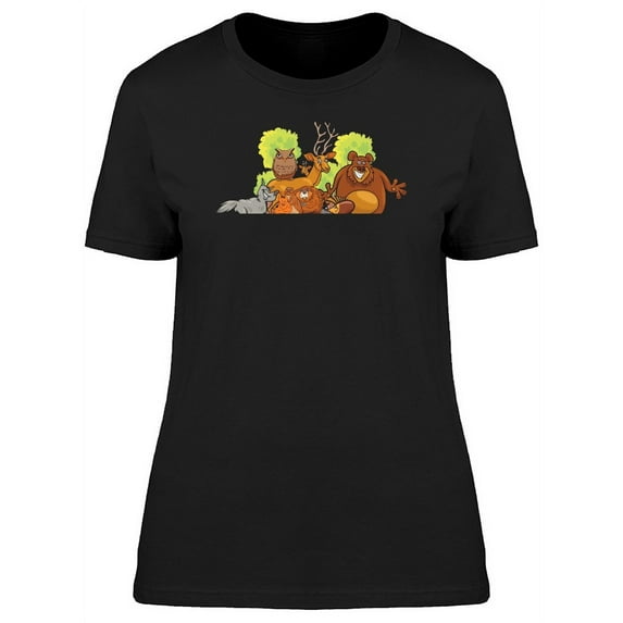 Cute Forest Animals Cartoon T-Shirt Women -Image by Shutterstock, Female Large
