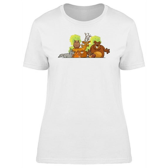 Cute Forest Animals Cartoon T-Shirt Women -Image by Shutterstock, Female Small