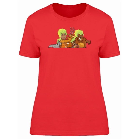 Cute Forest Animals Cartoon Tee Women's -Image by Shutterstock