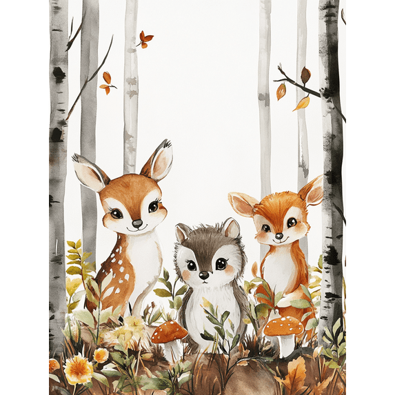 Cute Forest Animals Watercolor Painting/Canvas Print???Suitable for