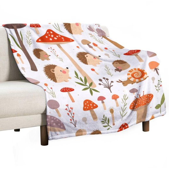 Cute Forest Creatures Pattern Blanket Soft Throw Warm Lightweight Plush Blanket for Couch Bed Sofa