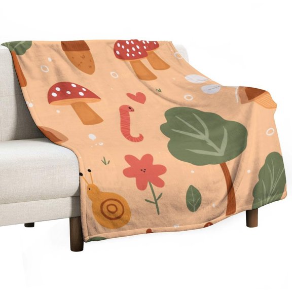 Cute Forest Elements Pattern Blanket Soft Throw Warm Lightweight Plush Blanket for Couch Bed Sofa