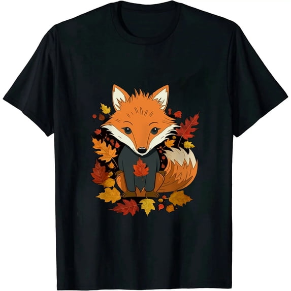 Cute Forest Fox Baby Animal Autumn Fall Leaves Pumpkin T-Shirt 0580
