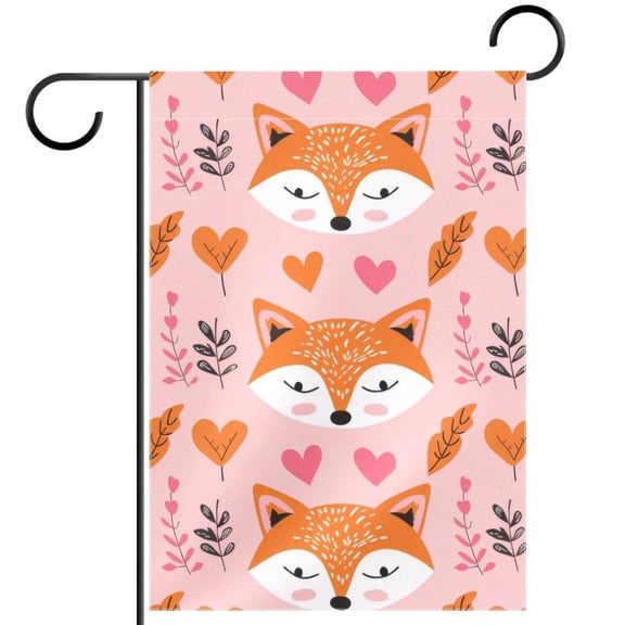 Cute Forest Fox Face wiht Hearts Pattern Double Sided Garden Flag Decorative Weather Resistant Yard Flag, Large DIY Vertical Flag for Farmhouse Patio Lawn, 28x40 Inch