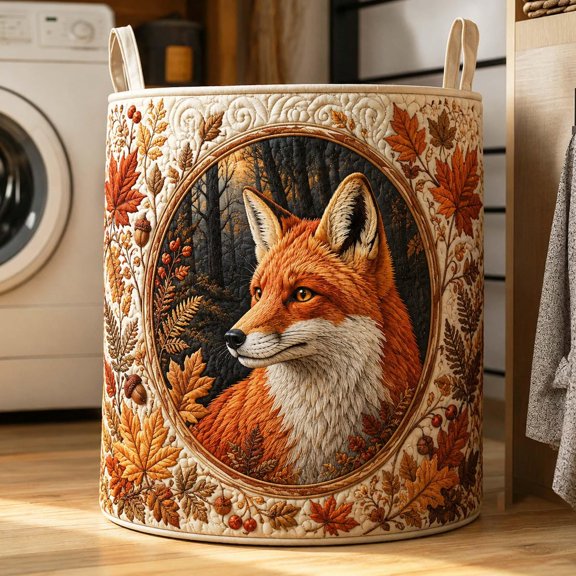 Cute Forest Fox Quilted Laundry Basket