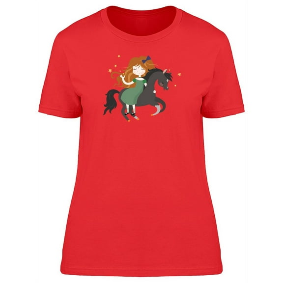 Cute Forest Girl Riding A Horse T-Shirt Women -Image by Shutterstock, Female Medium