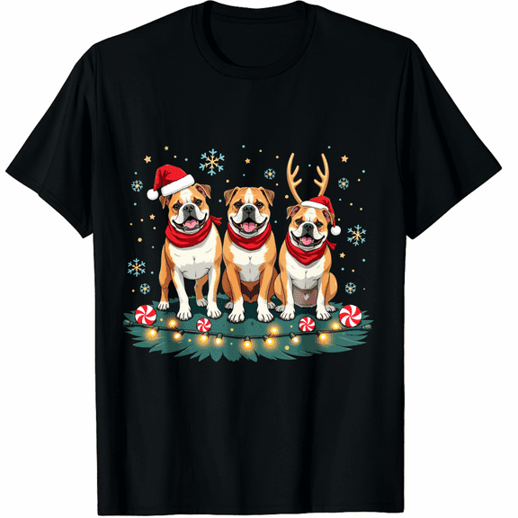 Cute Four English Bulldog Christmas for Women Men Dog Lover T-Shirt