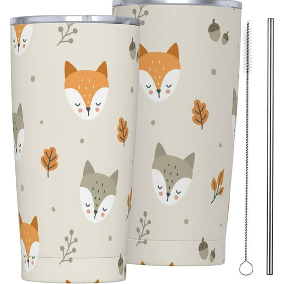 Cute Fox And Wolfs Sleepy Head Tumbler Travel Coffee Mug With Flip Lid 20 Oz Insulated Tumbler Cup Gift For Father Mother Friend Birthday