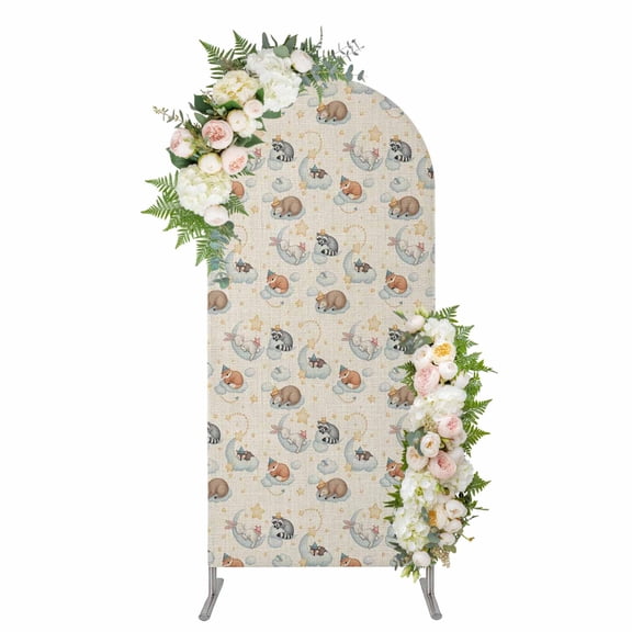 Cute Fox Arch Backdrop Cover 4FT, Funny Animals Rustic Star Bunny Spandex Fitted Stretchy Arch Stand Covers, Round Top Chiara Backdrop Cover for Wedding Party Birthday Baby Shower