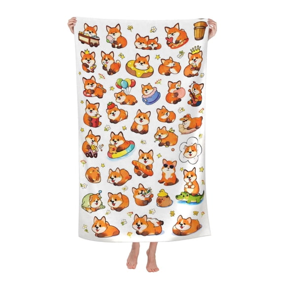 Cute Fox Bath Towel Soft and Highly Absorbent for Adults