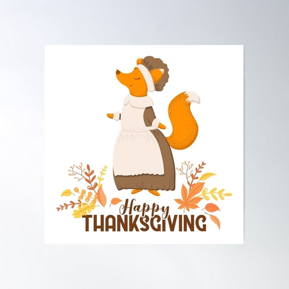 Cute Fox Character, Autumn Leaves And Lettering Poster Wall Art, Modern Wall Decor For Living Room Bedroom, 16X16 UNFRAMED