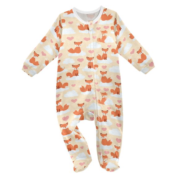Cute Fox Cloud Baby One-Piece Footies Newborn Rompers Cotton Footed Outfit for Boys Girls 0-24 Months
