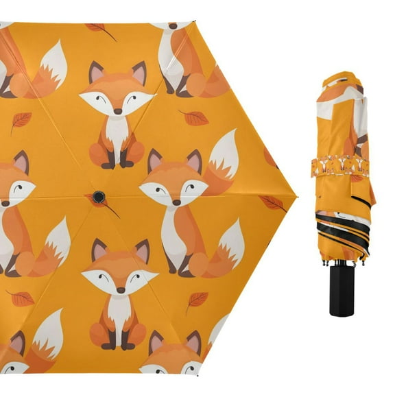 Cute Fox Compact Sun Umbrella Windproof Travel Umbrellas for Rain Strong Portable UV Protection