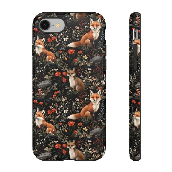 Cute Fox Cottagecore Tough Phone Case, Dual-Layer Protective Cover for iPhone
