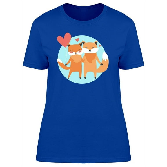 Cute Fox Couple Heart Balloon T-Shirt Women -Image by Shutterstock, Female Medium