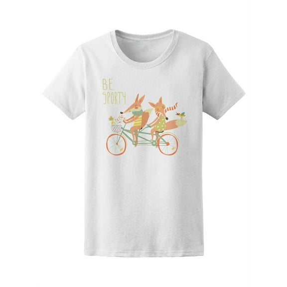 Cute Fox Couple Ride Bike T-Shirt Women -Image by Shutterstock, Female x-Large