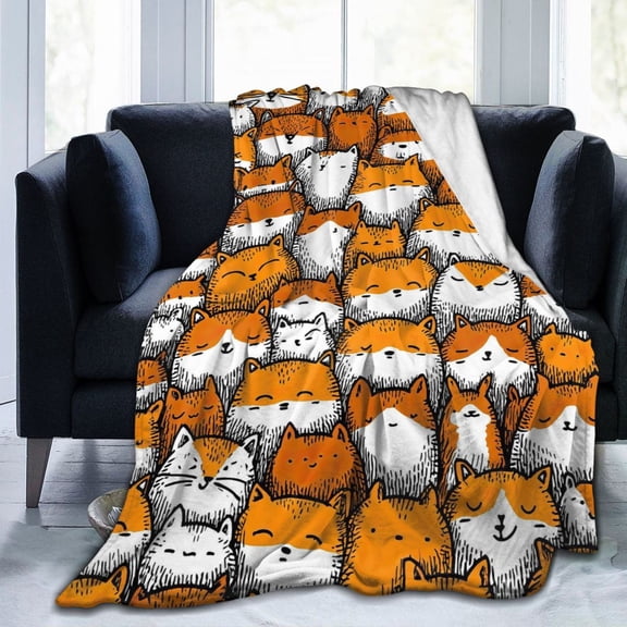 Cute Fox Doodle Throw Blanket Suitable for Sofa, Bedroom and Creative Space Decor, Artistic Animal Print Gift 50x40