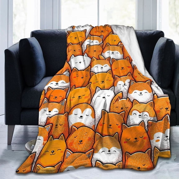 Cute Fox Doodle Throw Blanket Suitable for Sofa, Bedroom and Creative Space Decor, Artistic Animal Print Gift 50x40