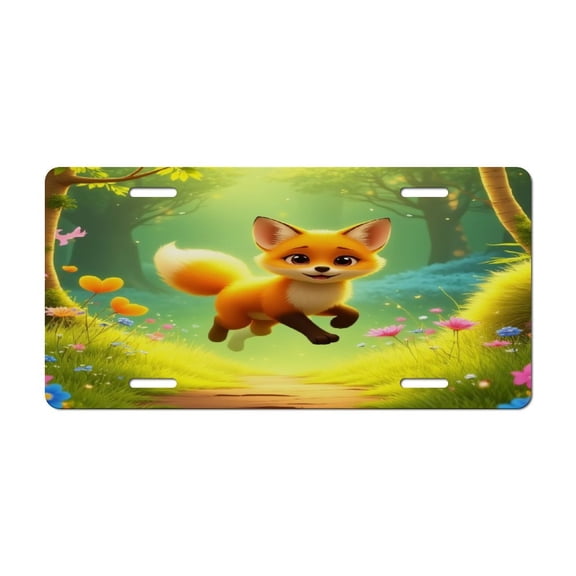 Cute Fox in Enchanted Forest Car Decorative Front License Plate,Vanity Tag,Metal Car Plate,Aluminum Novelty License Plate for Men/Women Car,6 X 12 Inch