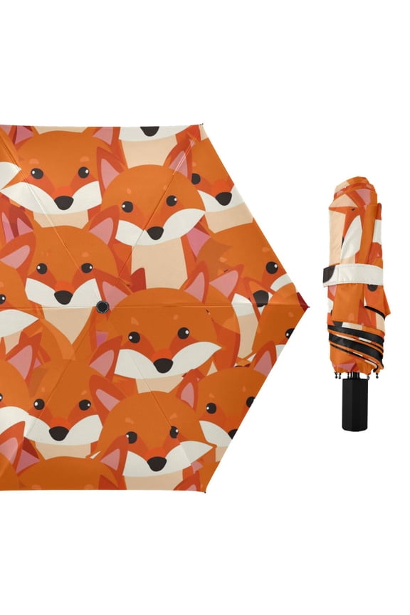 Cute Fox Face Compact Sun Umbrella Windproof Travel Umbrellas for Rain Strong Portable UV Protection