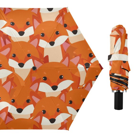 Cute Fox Face Compact Sun Umbrella Windproof Travel Umbrellas for Rain Strong Portable UV Protection