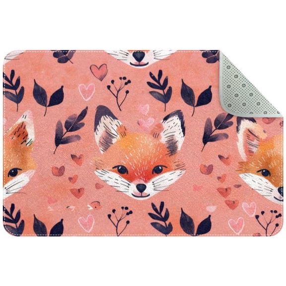 Cute Fox Face Small Area Rug, Non-Slip Door Mat Indoor Floor Mat, Washable Kitchen Rug Entrance Door Mat for Bedroom Living Room