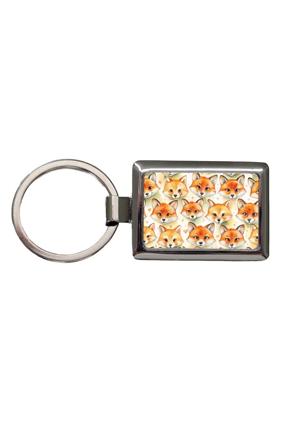Cute Fox Faces Watercolor Metal Rectangle Keychain