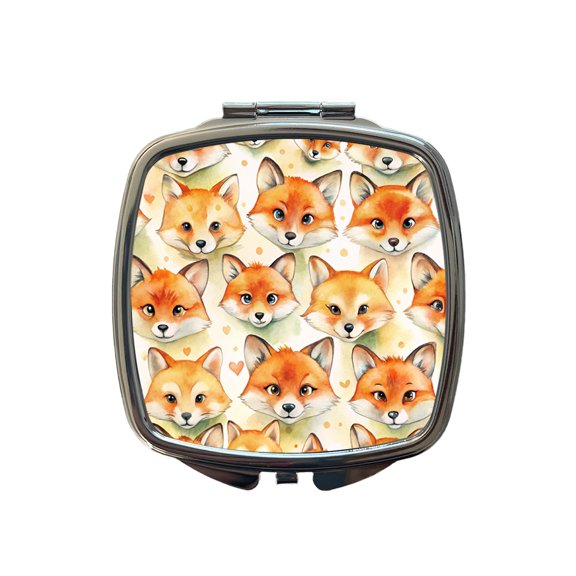 Cute Fox Faces Watercolor Travel Makeup Handbag Purse Small Pocket Compact Mirror