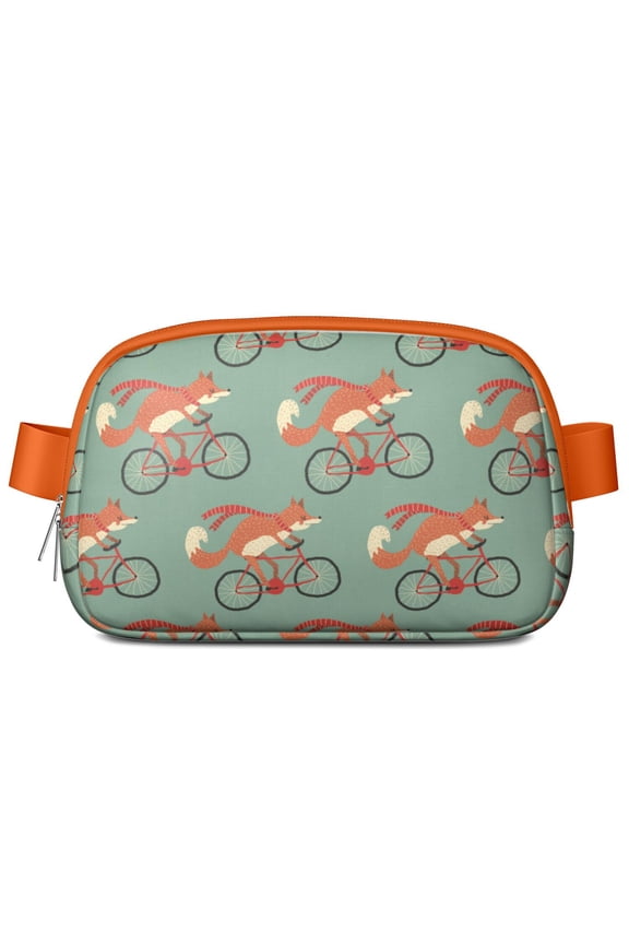 Cute Fox Fanny Pack for Women – Cartoon Foxy Print Waist Bag with Forest Tree Design, Artistic Pattern Sling Bag with Zipper Compartments and Adjustable Strap