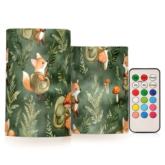 Cute Fox Flickering Flameless Candles Battery Operated with Remote Timer LED Pillar Candles Set of 2