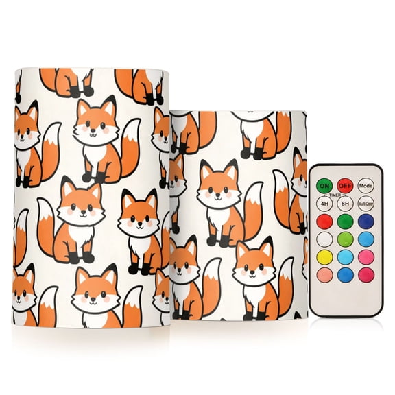 Cute Fox Flickering Flameless Candles Battery Operated with Remote Timer LED Pillar Candles Set of 2