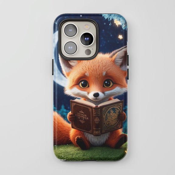 Cute Fox For All iPhone Series Protective Phone Case Whimsical Night Sky Blue Orange
